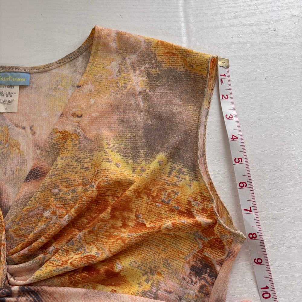 Sunflower Earth Tone Abstract Twist Front Cap Sleeve Top XL - Picture 5 of 8